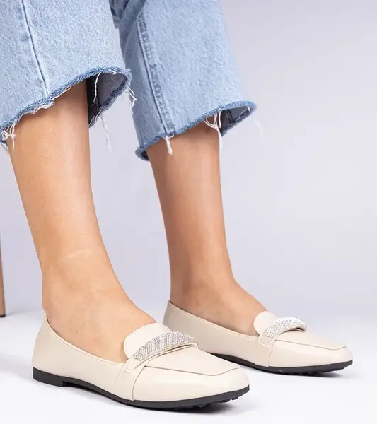 Gemre Beige women's loafers with rhinestones Kaletta