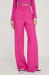 Kalhoty HUGO dámské, růžová barva, široké, high waist, 50508606