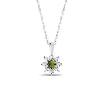 Náhrdelník s kytičkou z vltavínu a diamantů v bílém zlatě KLENOTA