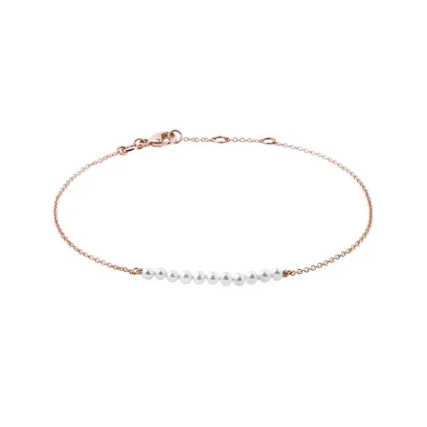 Řetízkový náramek s perličkami v růžovém 14k zlatě KLENOTA