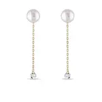 Řetízkové náušnice s perlou a diamantem ve 14k zlatě KLENOTA