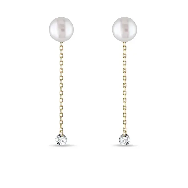 Řetízkové náušnice s perlou a diamantem ve 14k zlatě KLENOTA