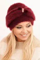 Kesi Dámská zimní čepice huňatá s ozdobou a kožešinou bordová