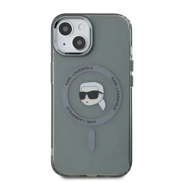 Zadní  kryt Karl Lagerfeld IML Karl Head Metal Frame MagSafe pro Apple iPhone 15, černá