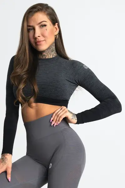 Gym Glamour Crop-Top bezešvý Grey Ombre, S, šedá