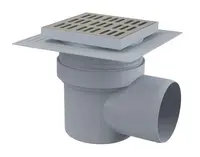 Alcadrain Odtokové kanálky - Podlahová vpust boční 15x15 cm, průměr 11 cm, 2. úrovně izolace, vodní zápachová uzávěra, nerez/plast APV12