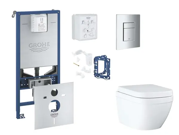 Grohe Rapid SLX - Set předstěnové instalace, klozetu, sedátka SoftClose, tlačítka Skate Cosmopolitan a sady pro vhazování tablet, Triple Vortex, chrom