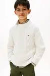 Dětský bavlněný svetr Tommy Hilfiger bílá barva, KB0KB09910