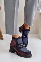 Kožené dámske čižmy na masívnom opätku s ozdobou Maciejka