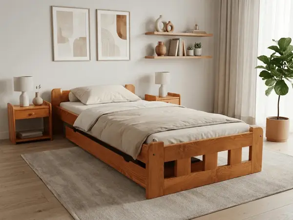 Postel Naomi zvýšená 90 x 200 cm, olše Rošt: S lamelovým roštem, Matrace: Matrace Deluxe 10 cm