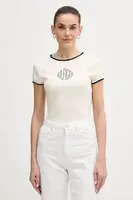 Bavlněné tričko Tommy Hilfiger dámské, béžová barva, WW0WW47881