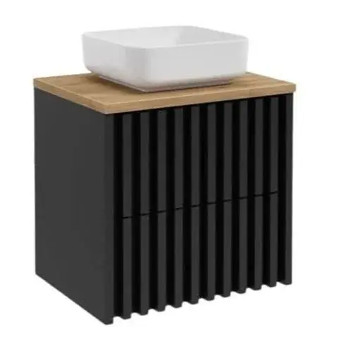Kúpeľňová skrinka s dubovou krycou doskou SAT Delano 60x56x45 cm čierna DELANO60ZCDE