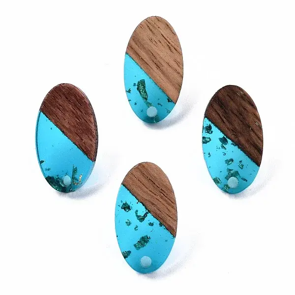 Transparent Resin & Walnut Wood Stud Earring Findings