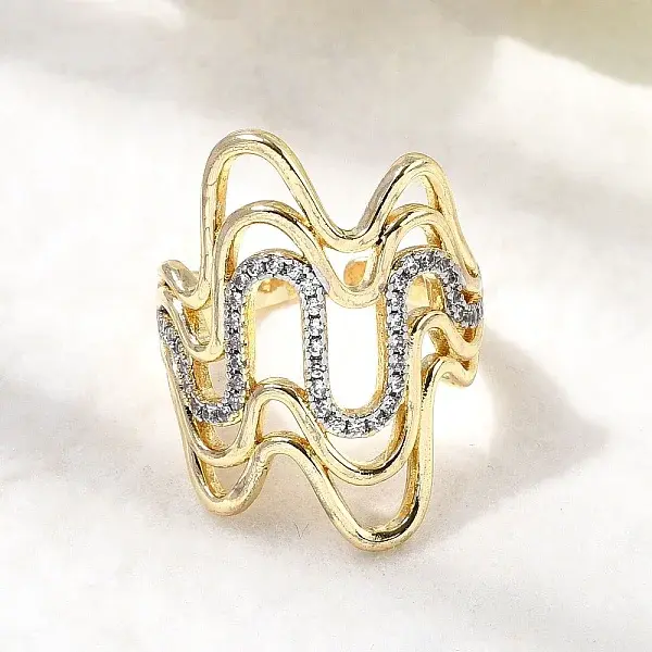 Brass Micro Pave Clear Cubic Zirconia Cuff Rings