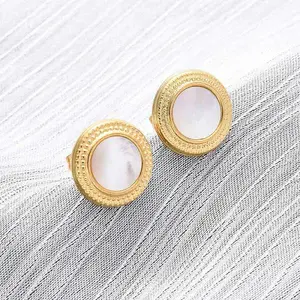 304 Stainless Steel Natural White Shell Stud Earrings