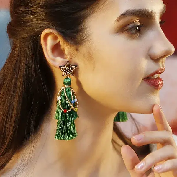 304 Stainless Steel Star Tassel Stud Earrings