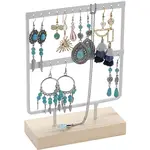 1 Set 2-Tier Rectangle Iron Jewelry Dangle Earring Organizer Holder with Wooden Base