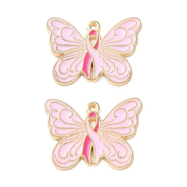 Breast Cancer Awareness Ribbon Zinc Alloy Enamel Pendants
