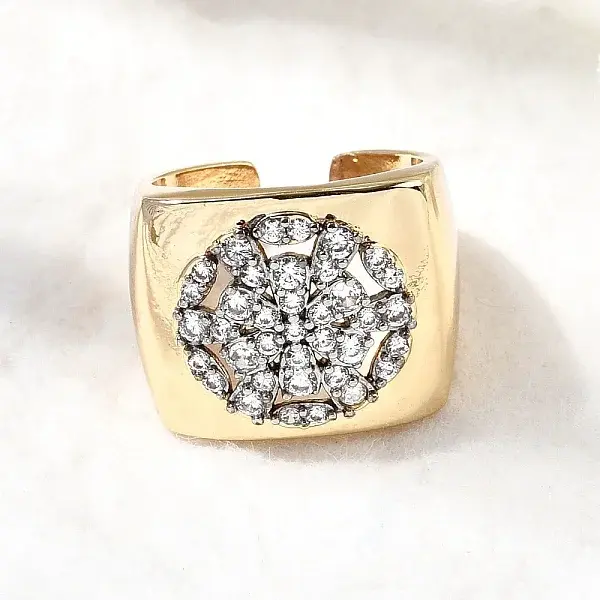 Brass Micro Pave Clear Cubic Zirconia Cuff Rings