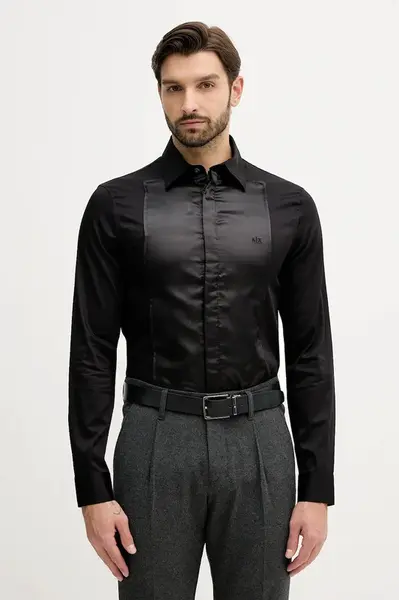 Košile Armani Exchange pánská, černá barva, slim, s klasickým límcem, XM001502 AF10192