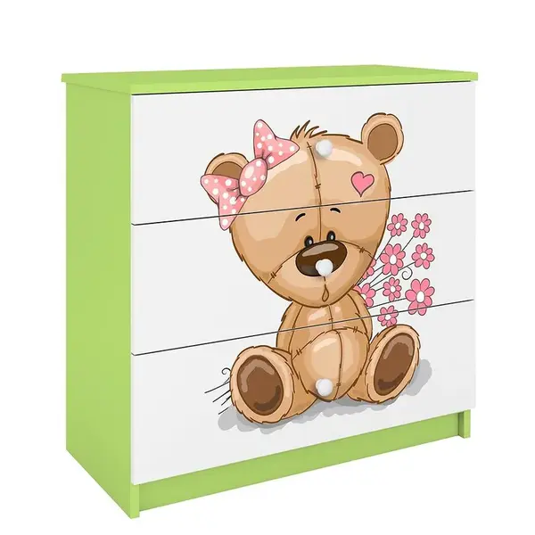 Detská komoda Babydreams zelená – Medveď s kvetmi
