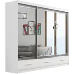 Šatní skříň Se Zrcadlem Margo 250cm Dub Bílý Mat/Šedá