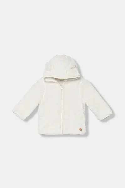 Kojenecká fleecová mikina United Colors of Benetton bílá barva, s kapucí, hladká, 36BTA501T