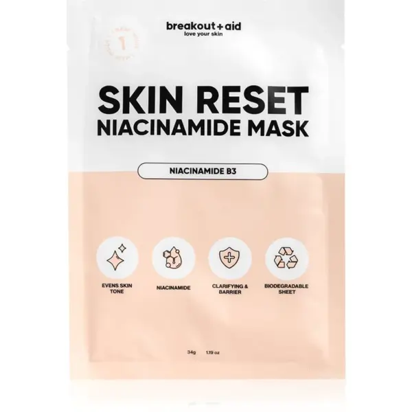 breakout + aid Skin Reset Niacinamide Mask plátýnková maska s niacinamidem 34 g