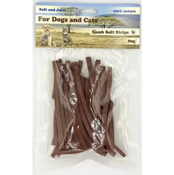 For Dogs and Cats Pochúťka Jahňacie pásiky mäkké 80g
