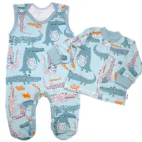 Baby Nellys 2D sada, bavlněné dupačky s košilkou Krokodýl Eda, mint, 68