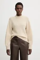 Vlněný svetr Sessun dámský, šedá barva, s pologolfem, 25109005