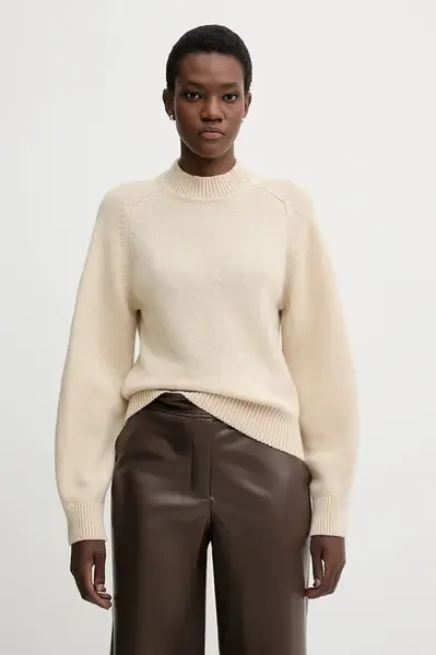 Vlněný svetr Sessun dámský, šedá barva, s pologolfem, 25109005