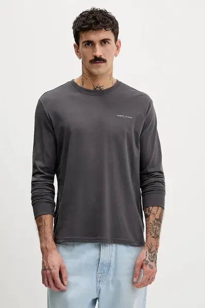 Bavlněné tričko s dlouhým rukávem Tommy Jeans bílá barva, s potiskem, DM0DM21594