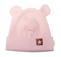 Baby Nellys Žebrovaná dvouvrstvá čepice s oušky TEDDY - pudrová vel.  68/74