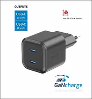 Swissten síťový adaptér /GaN/2x USB-C/20W Power Delivery/ černá