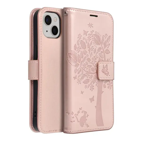Flipové pouzdro MEZZO Book case pro Apple iPhone 13, tree rose gold