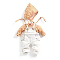 Baby Pomea - nohavice s náprsenkou a tričko s čiapočkou pre bábiky