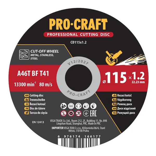 Kotouč řezný PROCRAFT 115x1.2mm