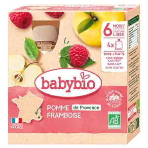 BABYBIO Kapsička jablko malina 6m+ 4 x 90 g