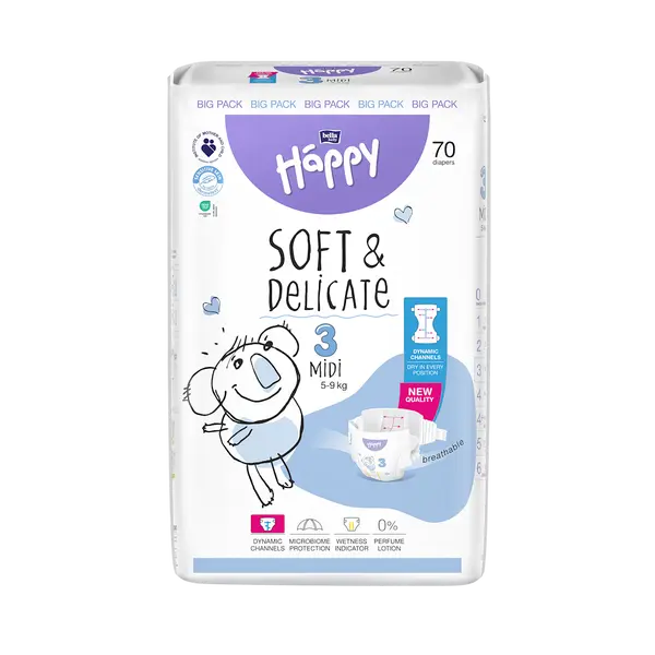 BELLA HAPPY Baby midi 5 - 9 kg 70 kusů