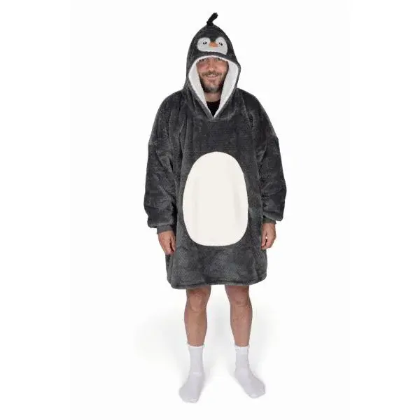 Cozy Noxxiez CH362 Tučňák - hřejivá mikinová deka s kapucí pro teenagery a dospělé