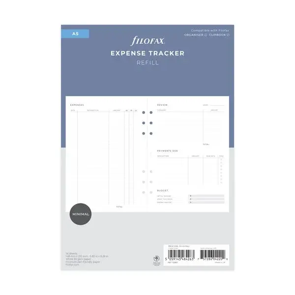 Sledovanie výdavkov náplň A5 diárov Filofax