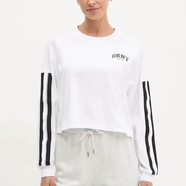 Bavlněné tričko s dlouhým rukávem Dkny bílá barva, DP5T1226