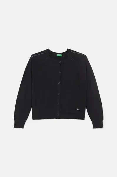 Dětský bavlněný kardigan United Colors of Benetton černá barva, lehký, 1098C500O