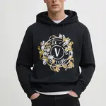 Bavlněná mikina Versace Jeans Couture pánská, černá barva, s kapucí, s potiskem, 78GAIC01 CF00C