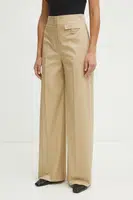 Kalhoty BOSS dámské, béžová barva, jednoduché, high waist, 50537462