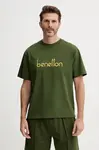 Bavlněné tričko United Colors of Benetton žlutá barva, s aplikací, 3MI6U109O