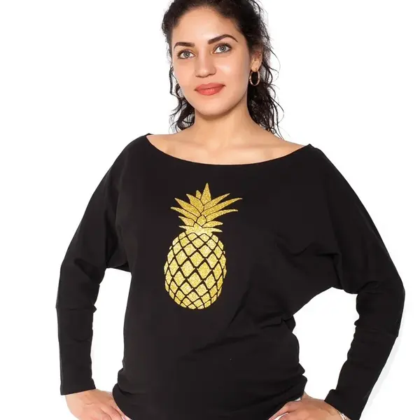 bemaamaa Těhotenská mikina, triko Ananas - černé - M