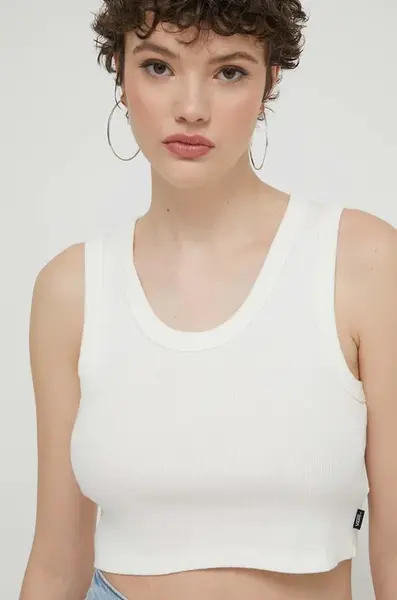 Bavlněný top Vans béžová barva