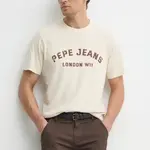 Bavlněné tričko Pepe Jeans ALDRIDGE béžová barva, s potiskem, PM509628